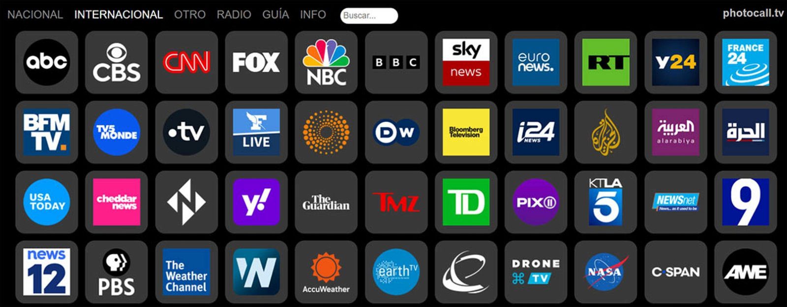 Available channels on Photocall TV